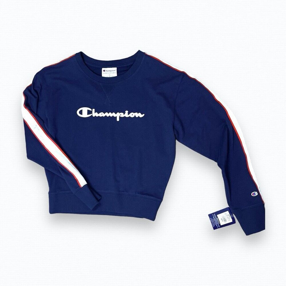 Champion Heritage Crew Neck Sweatshirt with Taping Navy Women's Size Small NWT